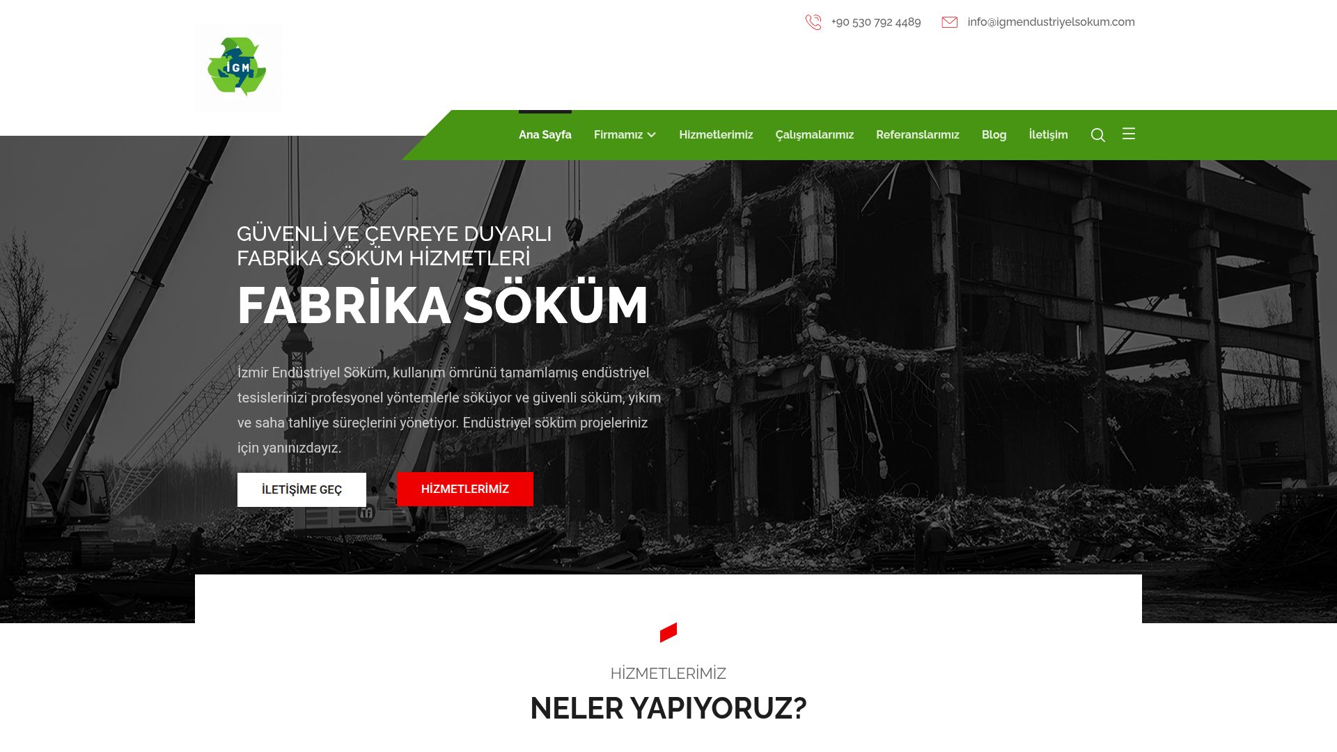 İGM Endüstriyel Söküm ana sayfa görüntüsü